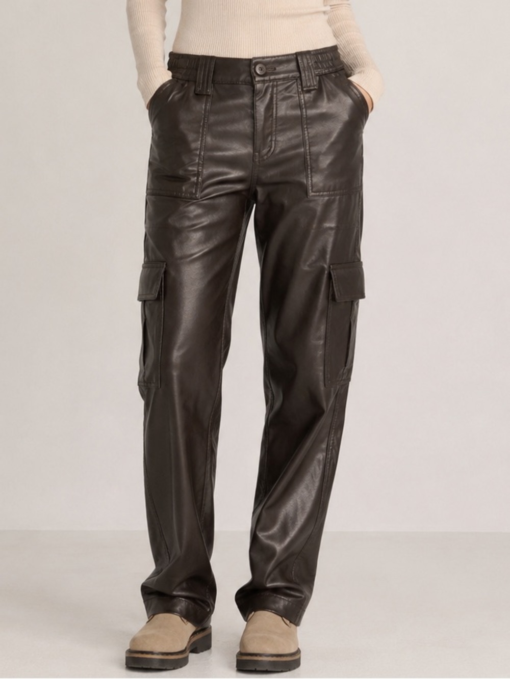 American Eagle Brown Faux Leather Cargo Pants | Y2K Utility